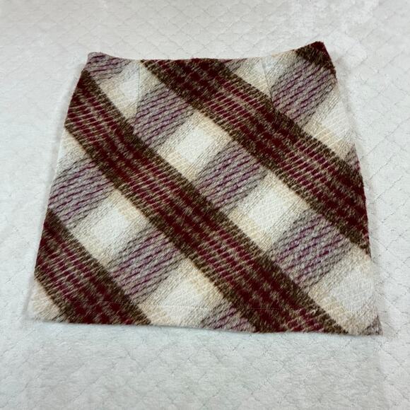 NWT Hem & Thread Sweater Skirt Wool Lining Maroon Tan Plaid Women’s Sz Md - Picture 5 of 6